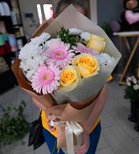 Букет цветов из:  Герберы, Розы и Хризантемы в Башмаково