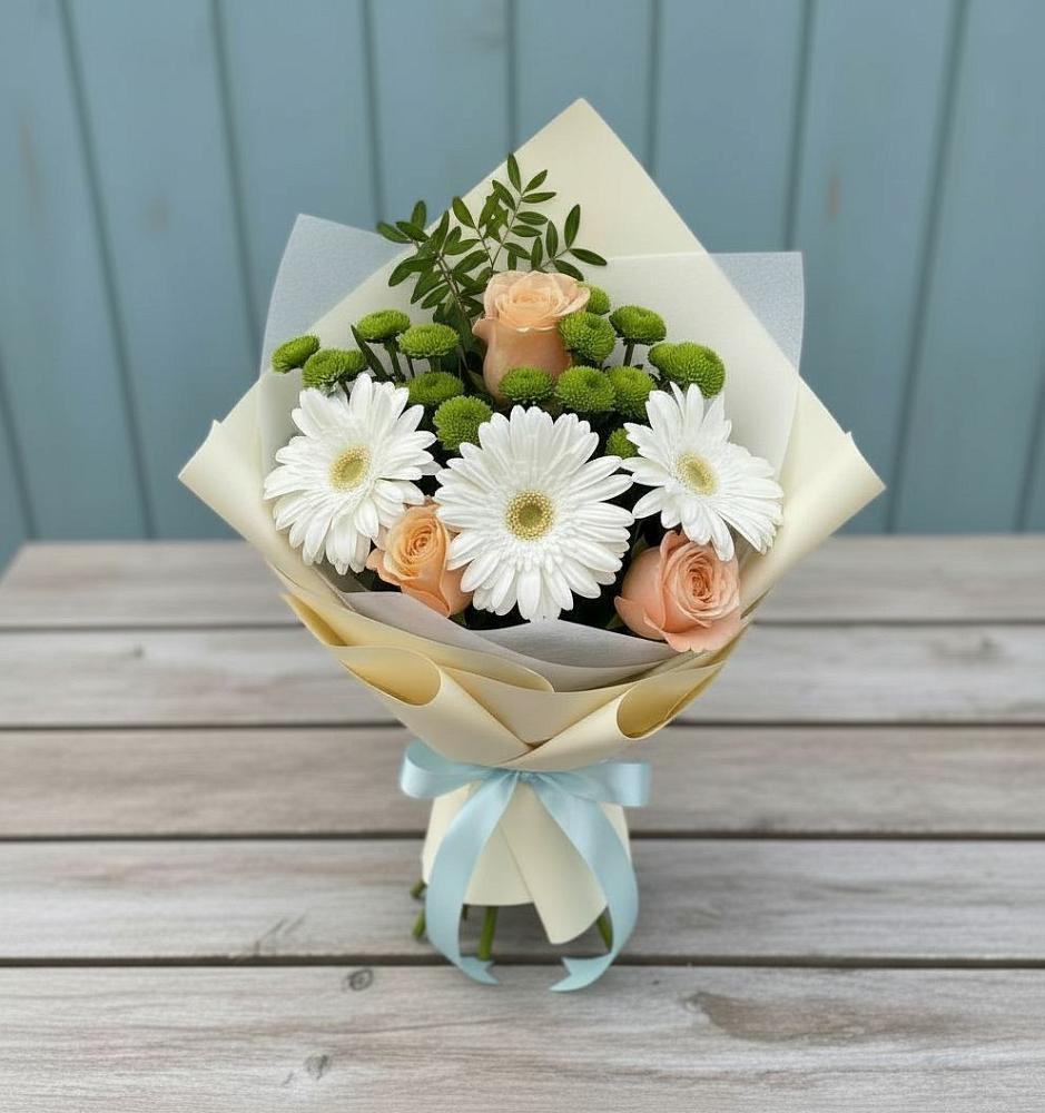 Букет цветов из: Герберы, Розы и Хризантемы в Башмаково