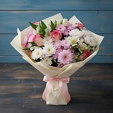 Букет цветов из:  Хризантемы, Альстромерии и Розы в Башмаково